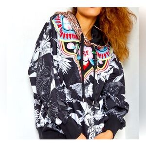 FARM RIO x Adidas Originals. Embroidered floral animal print sweater sz Small.